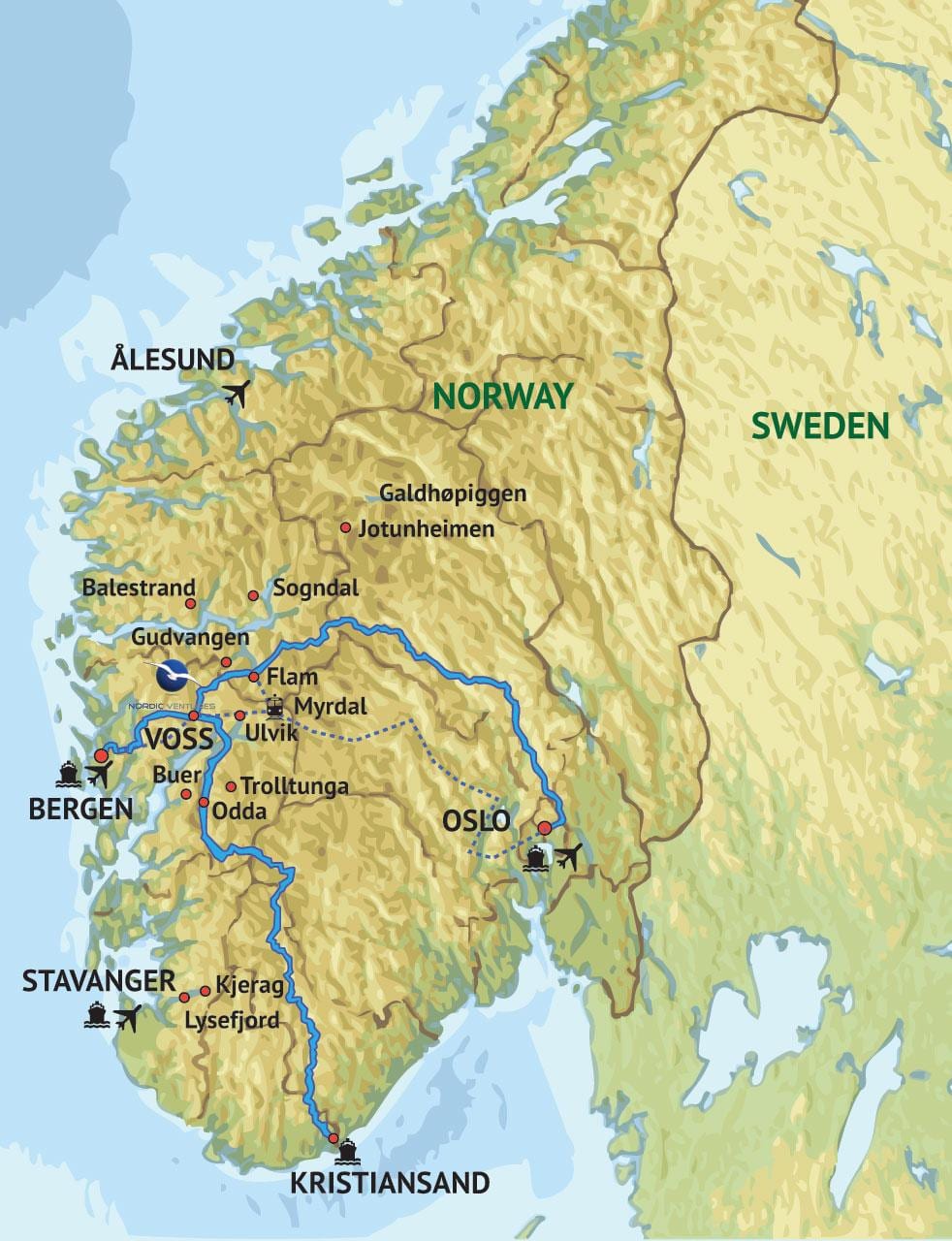 Mapa de sud-oest de Noruega