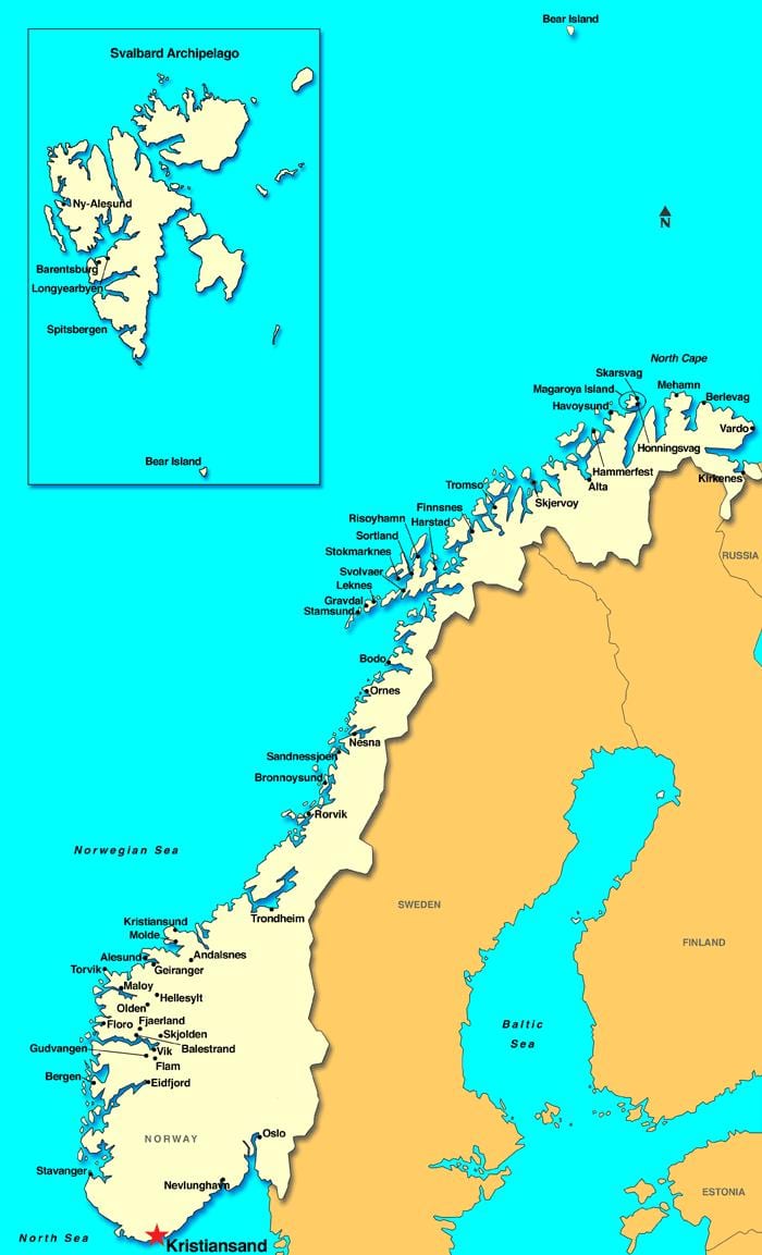 Mapa de kristiansand de Noruega