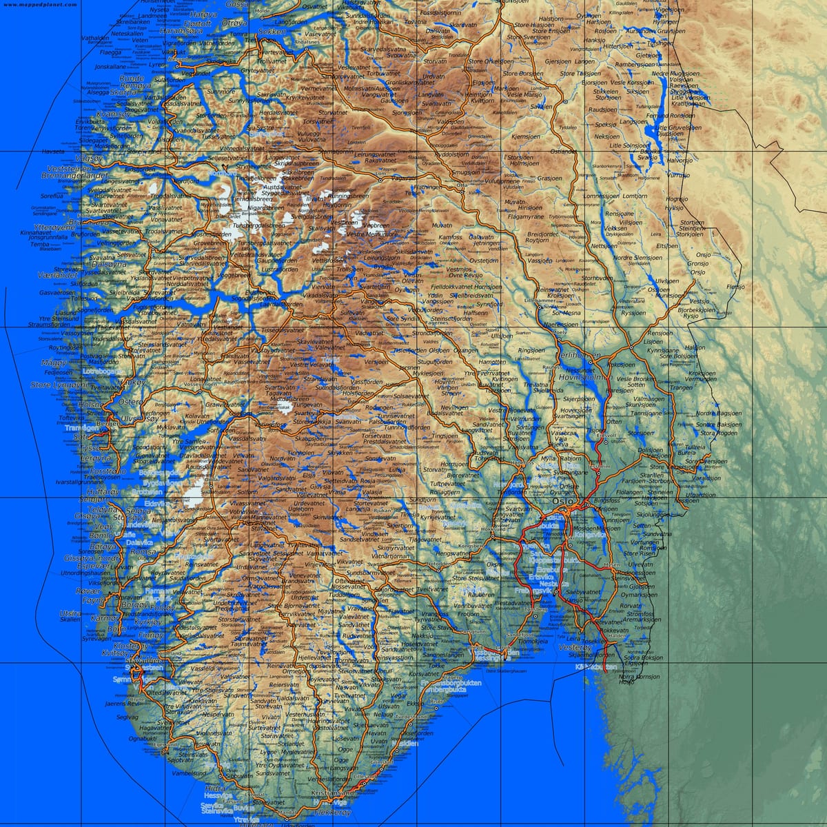 mapa detallat del sud de Noruega