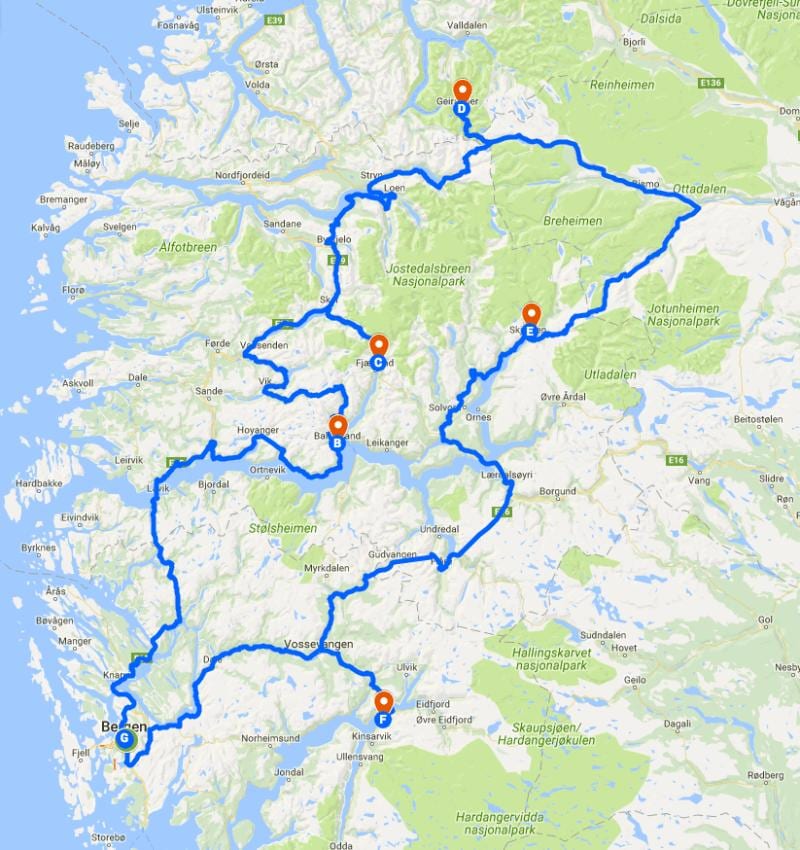 Noruega glacera mapa