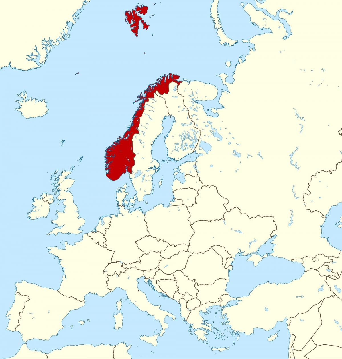 Noruega en el mapa d'europa