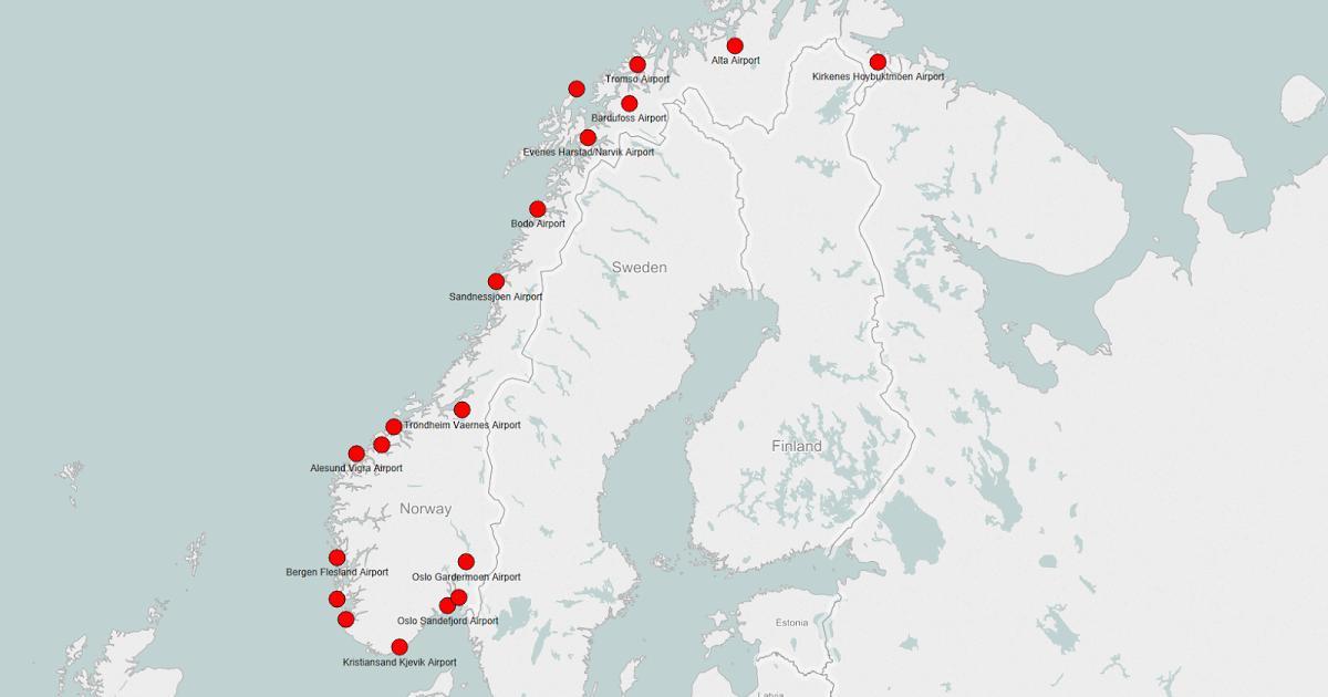 Mapa de Noruega aeroports