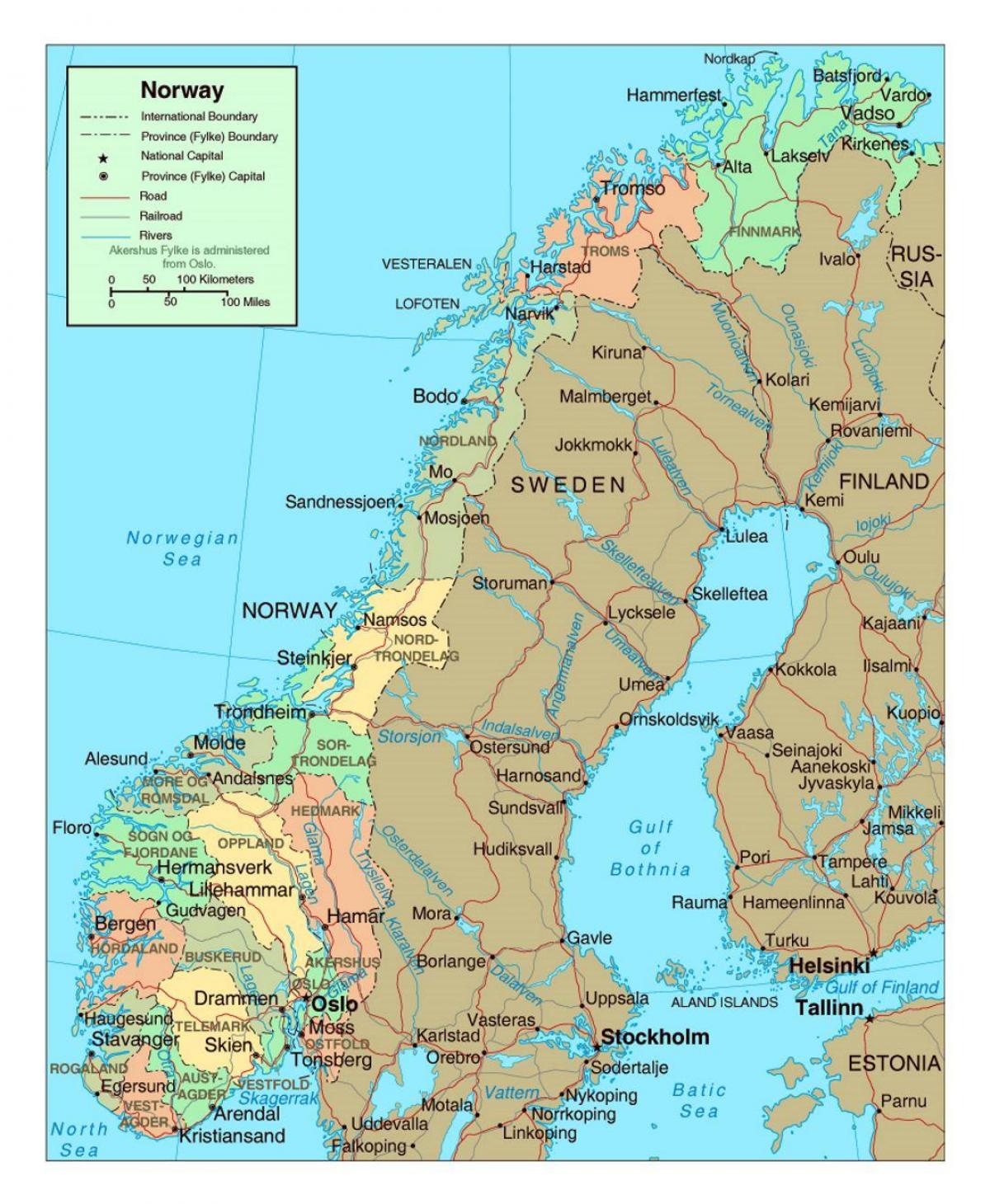 mapa de Noruega amb pobles