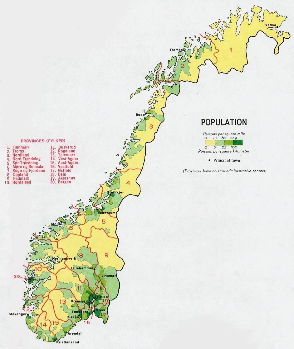 Noruega població mapa
