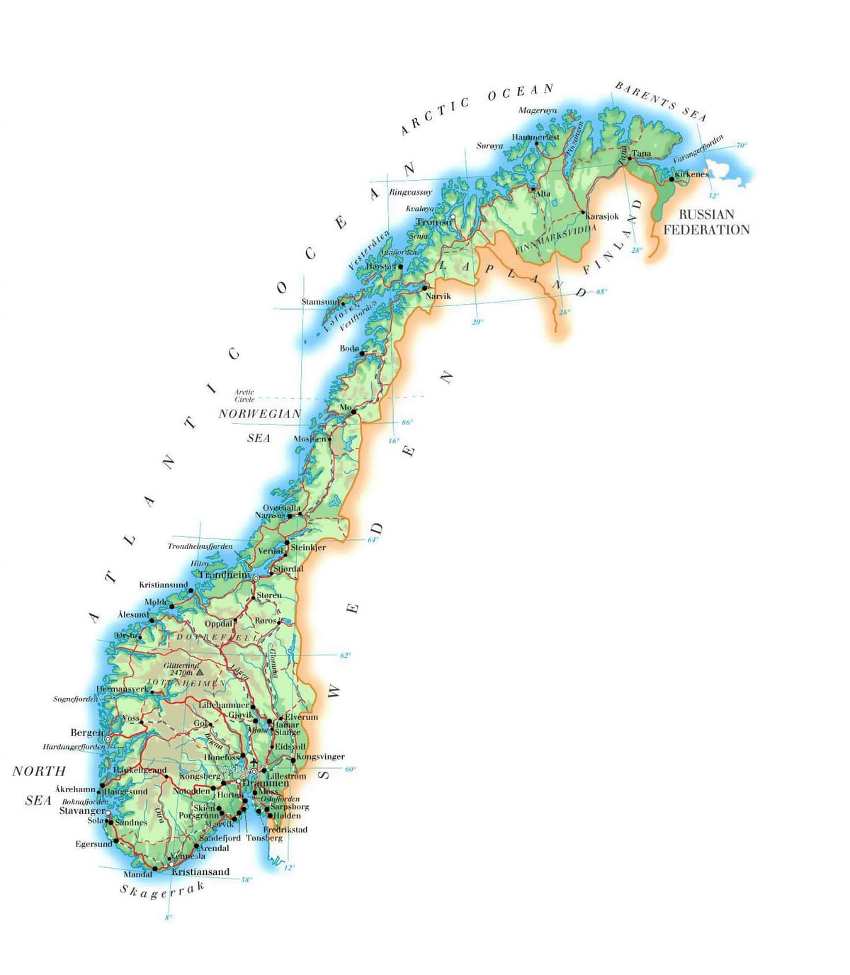 Mapa de Noruega elevació