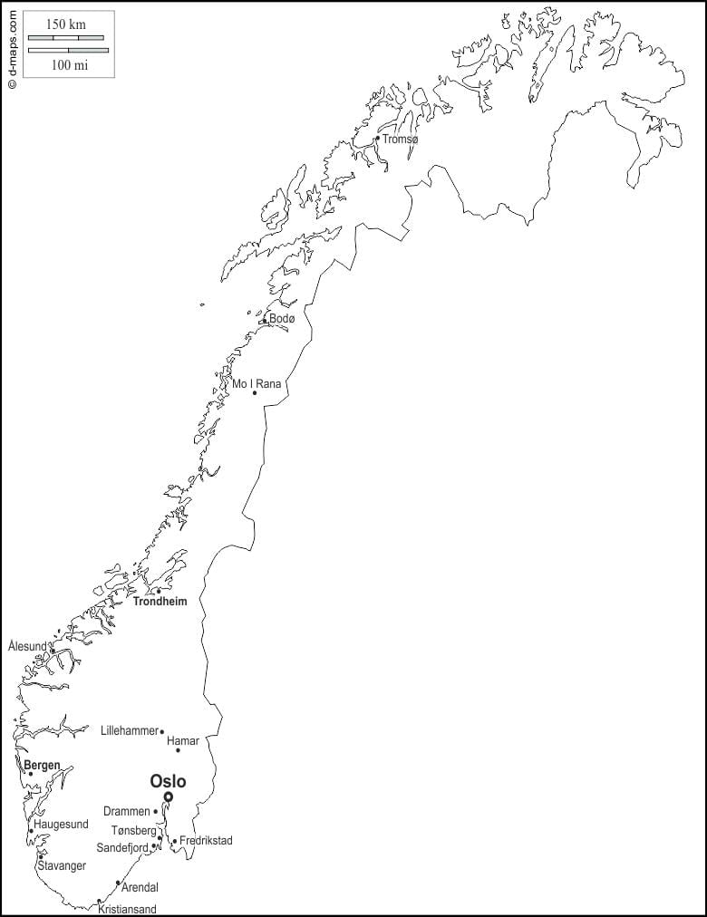 en blanc mapa de Noruega