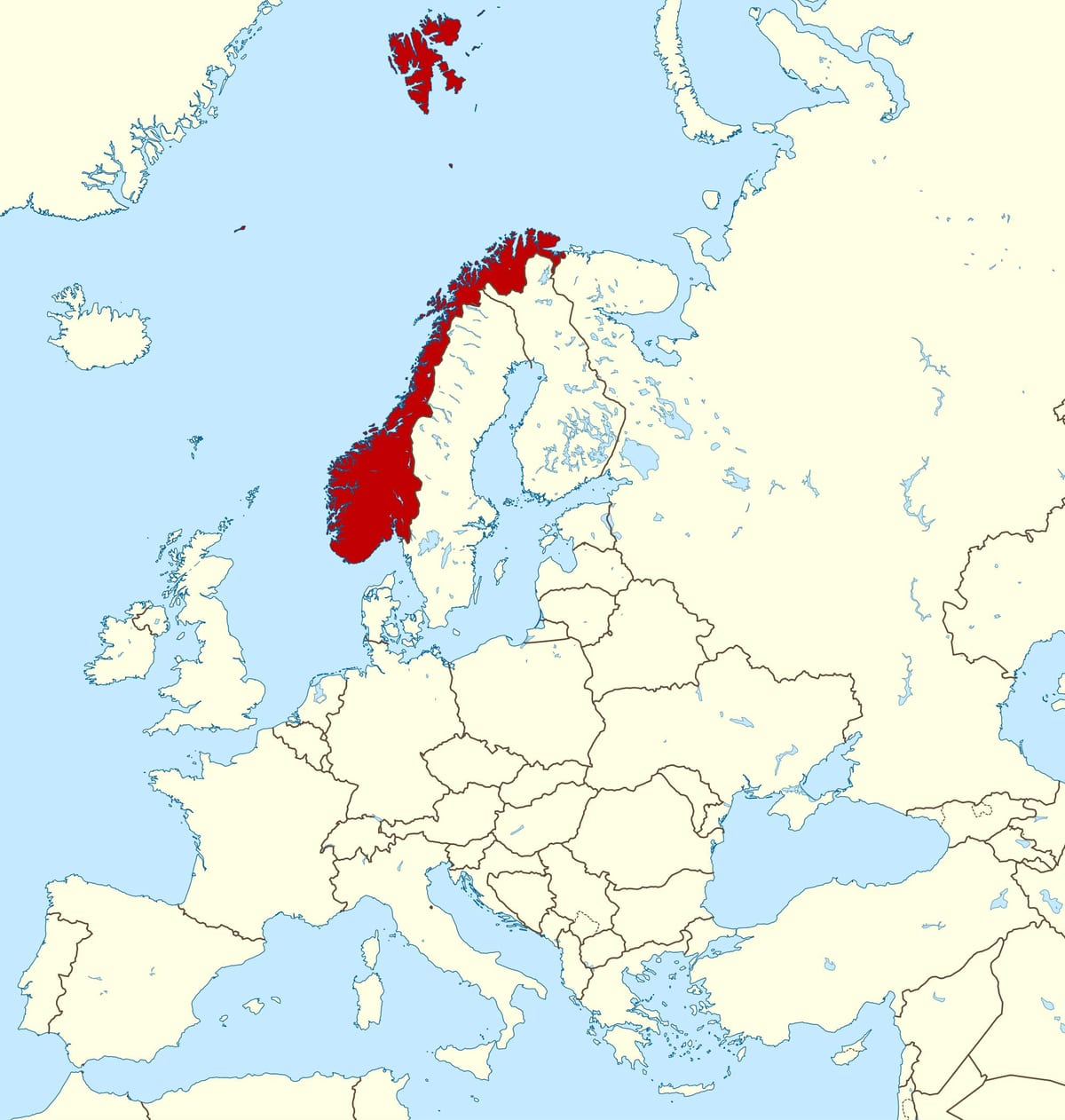 mapa de Noruega i europa