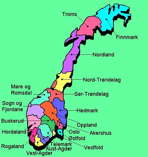 Mapa de Noruega nacional rutes turístiques 
