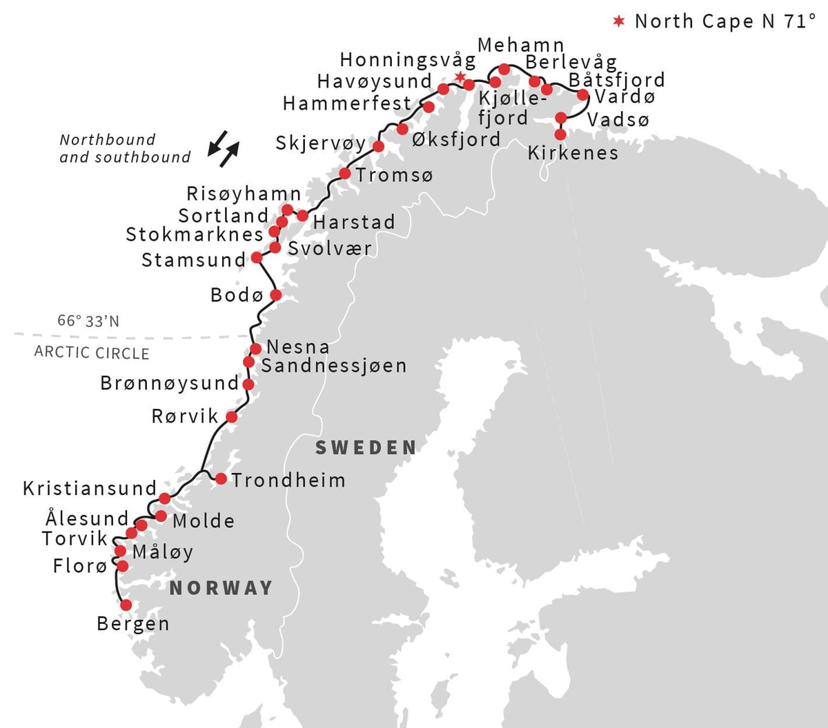 Mapa de Noruega ports