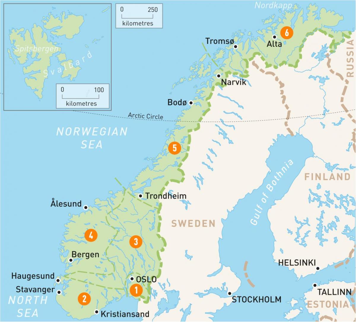 Mapa de Noruega regions