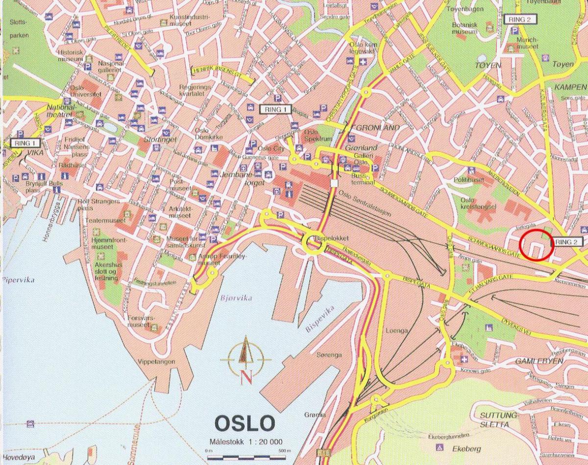mapa d'oslo, a Noruega centre de la ciutat