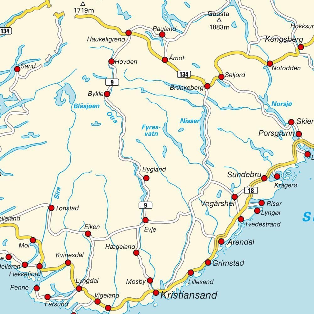 Mapa del sud de Noruega