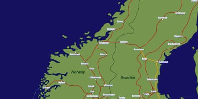 Mapa de Noruega vies de tren