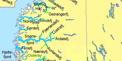 Mapa de Noruega mostrant fiords