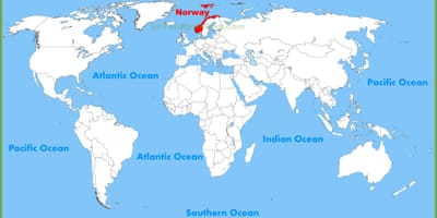 Mapa del món que mostra Noruega